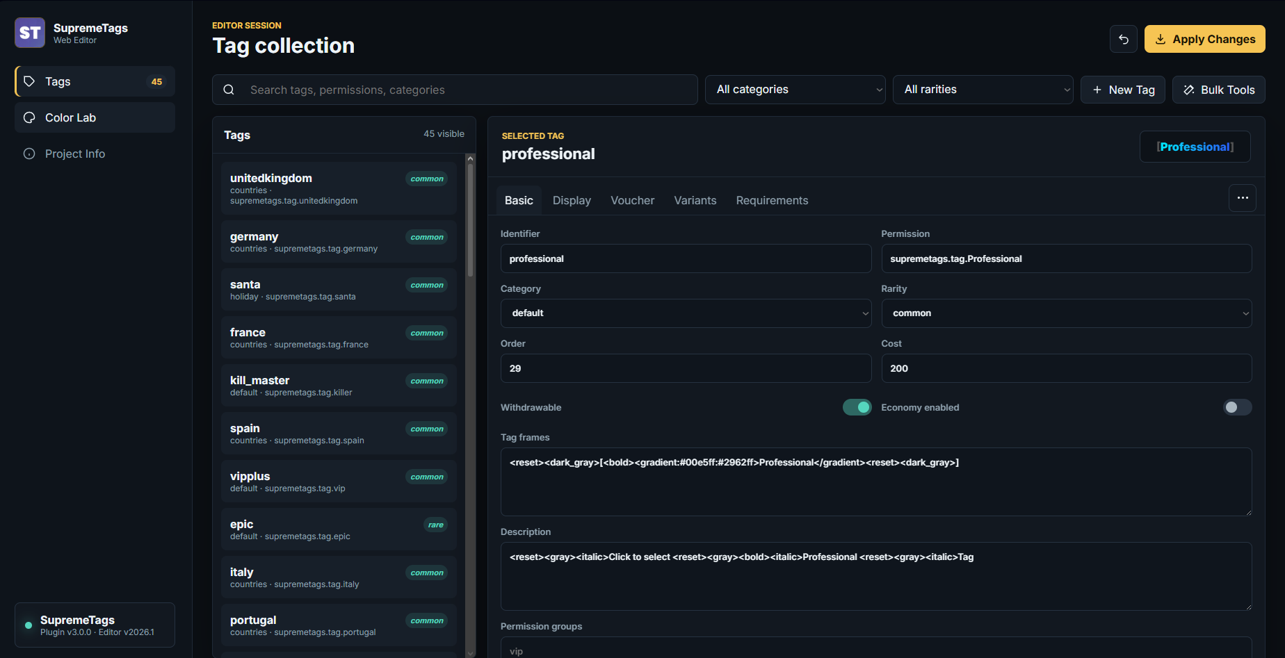 SupremeTags web editor preview